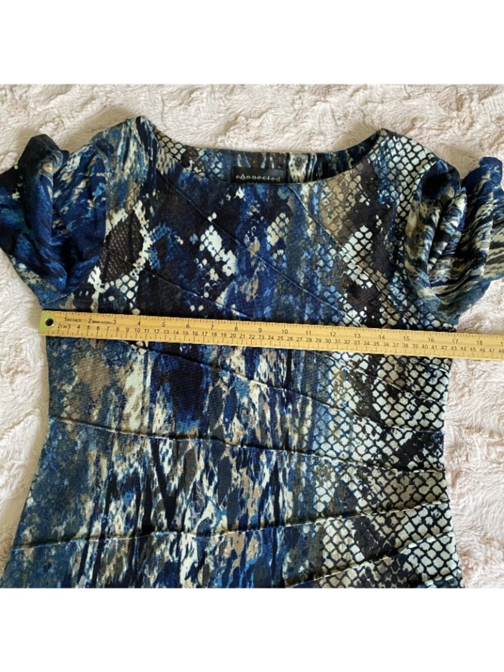 Connected Petite Womens 8P Blue Brown Snake Print Jersey Knit Sheath Dress - Picture 10 of 12